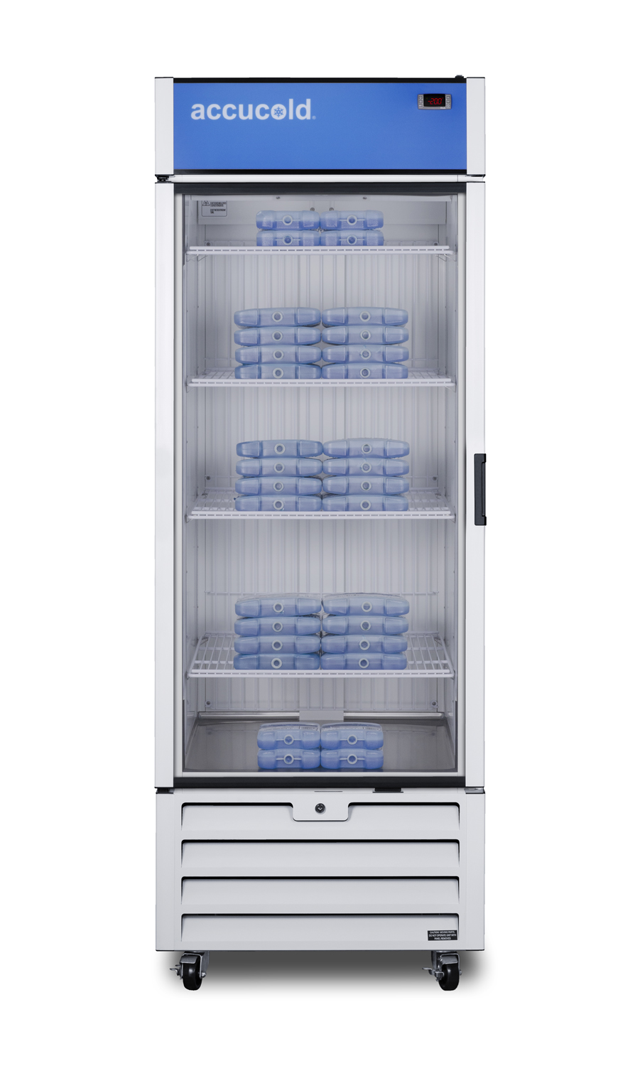 21.34 cu.ft. general purpose healthcare all-freezer with self-closing glass door, front lock, and white cabinet
